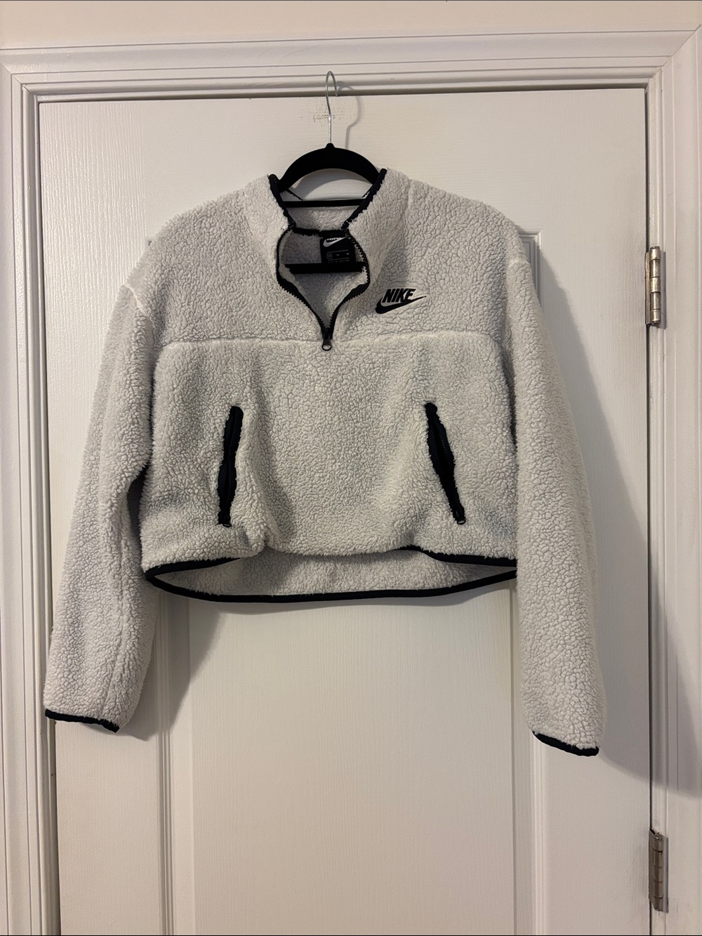 Nike Women's Cream Sherpa Half-Zip Jacket with Black Trim